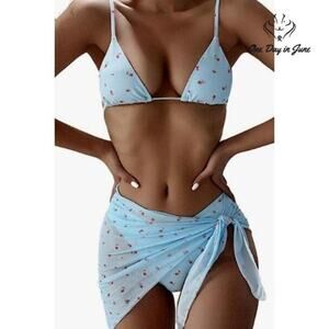 Peachtan 3 Piece Triangle Bikini with Saraong Size M